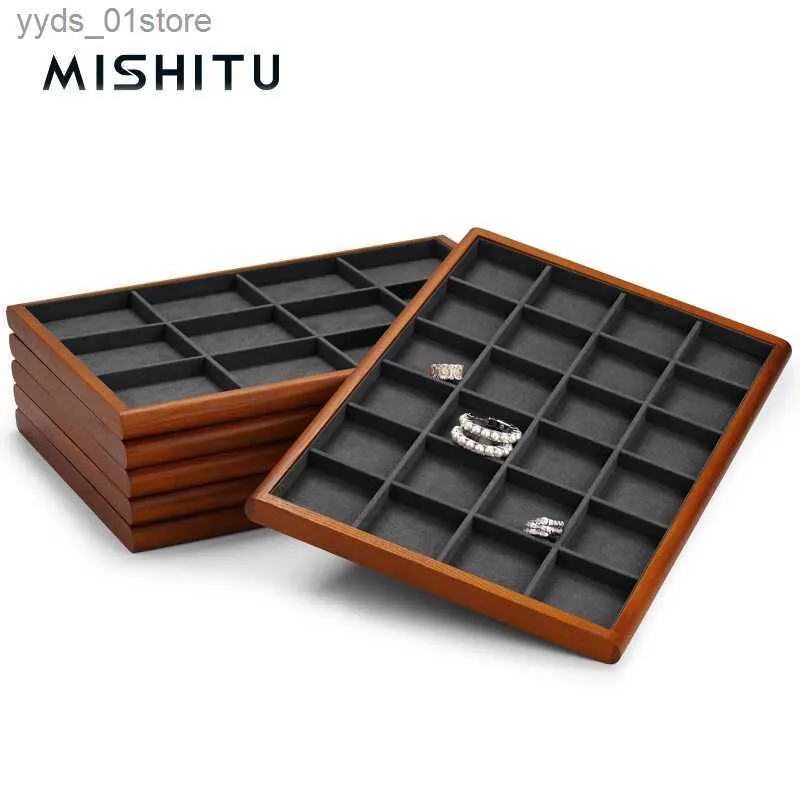 Biżuteria pudełka mishitu stałe drewno biżuteria wyświetlacza taca do przechowywania pudełka kolczyki