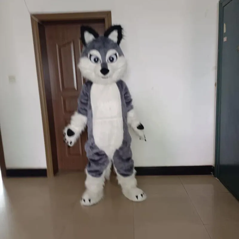 2024 Disfraz de mascota de lobo gris súper lindo, disfraz de Navidad, disfraz de mascota de Halloween