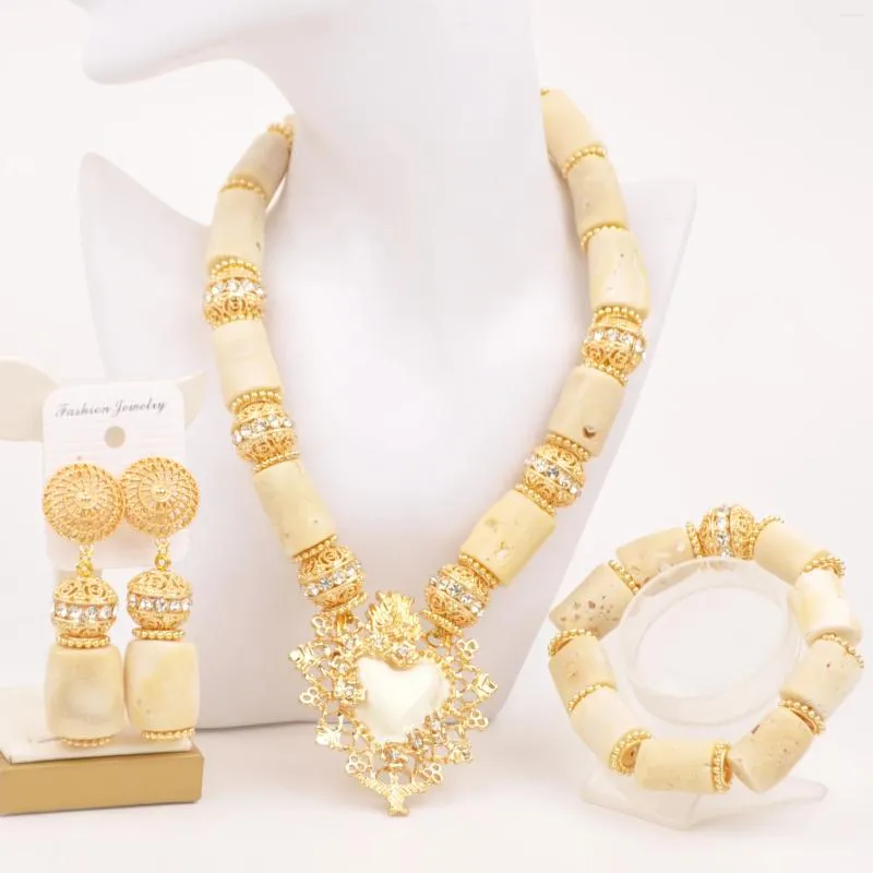 Necklace Earrings Set Fashion Natural White Coral Nigerian Wedding African Beads Jewelry