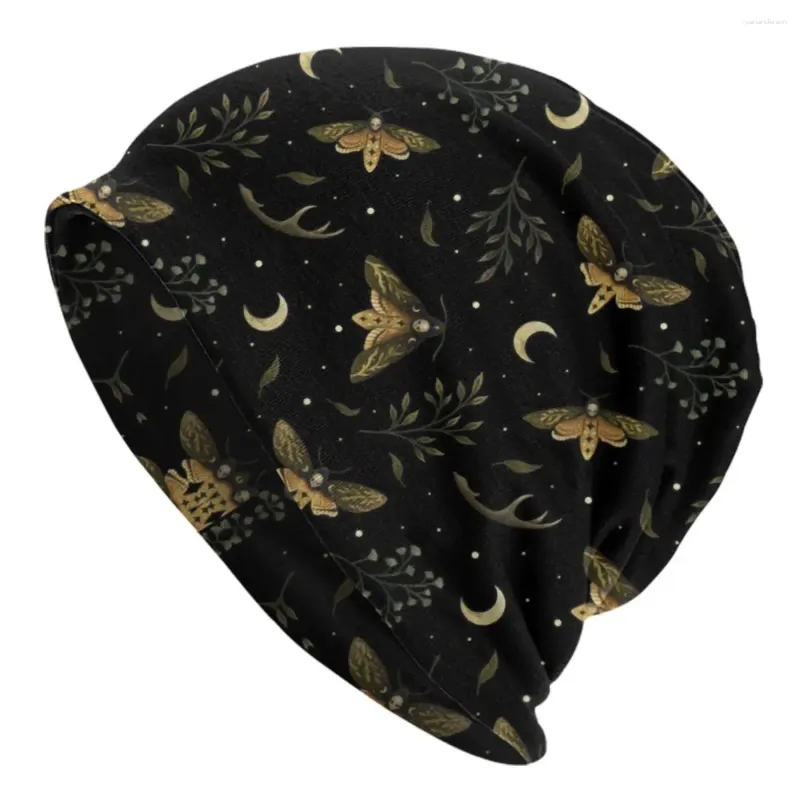 Bérets Death Head Moths Night Bonnet Chapeaux Mode Tricot Chapeau Pour L'hiver Chaud Gothique Sorcière Occulte Sorcellerie Skullies Bonnets Casquettes