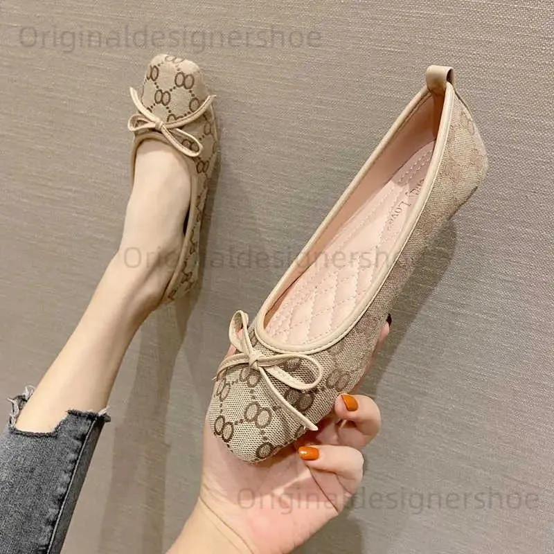 Casual Shoes Square Toe Flat Shoes for Women 2023 Womens New Spring Autumn Bowknot Soft Fashion Shallow Scoop Shoes Flat Heels Ladies Shoes T240323