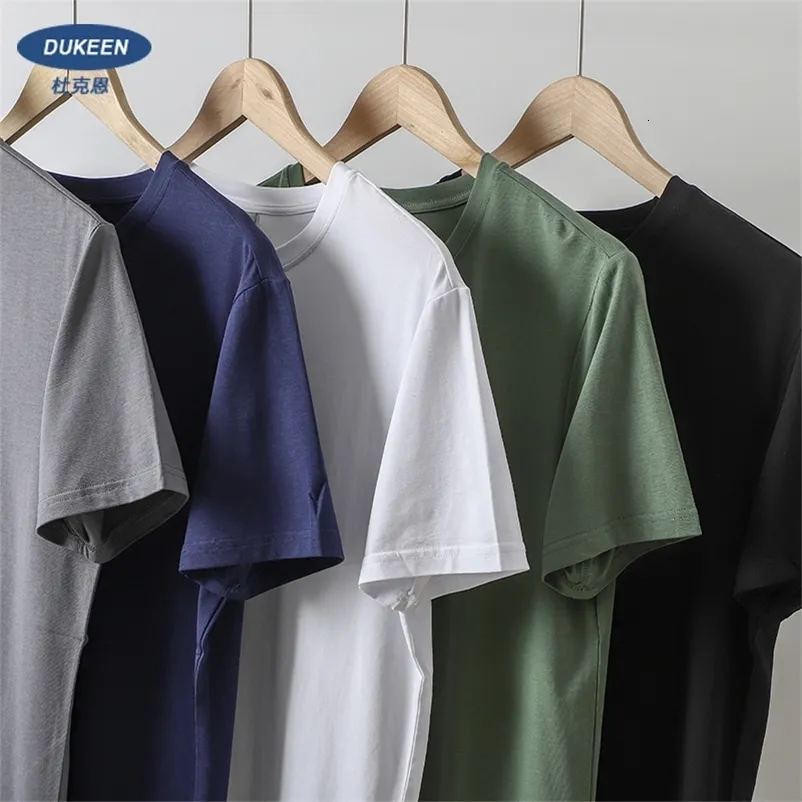 Dukeen Summer Thin Ice Silk T-shirt da uomo girocollo manica corta casual morbido fitness top tinta unita cotone modale oversize magliette 240307