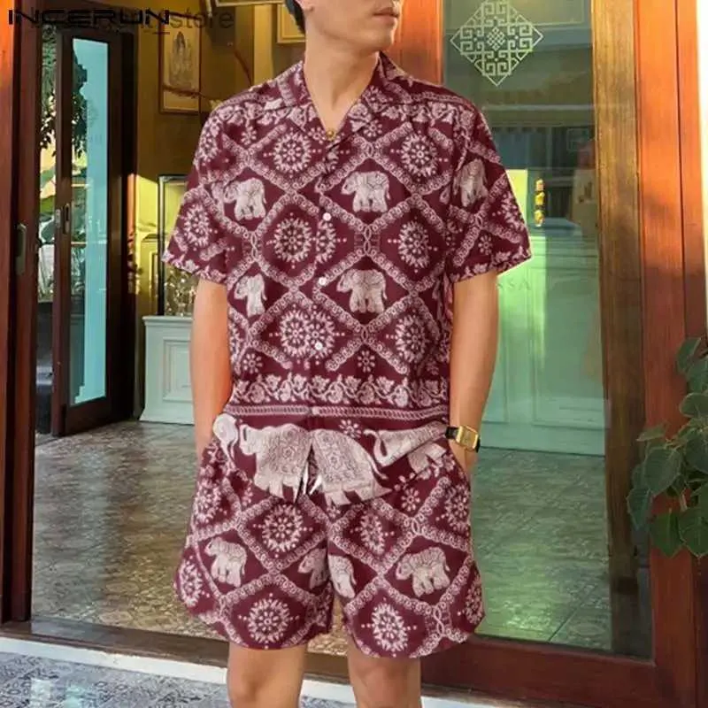 Contuillés masculins 2024 hommes Hawaiian sets imprimer l'été lâche revers de vacances à manches courtes shorts