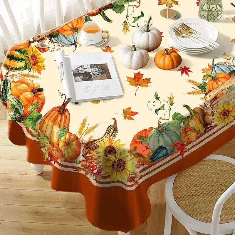 Table Cloth Fall Thanksgiving Pumpkin Rectangle Holiday Party Decor Polyester Waterproof Tablecloth For Kitchen