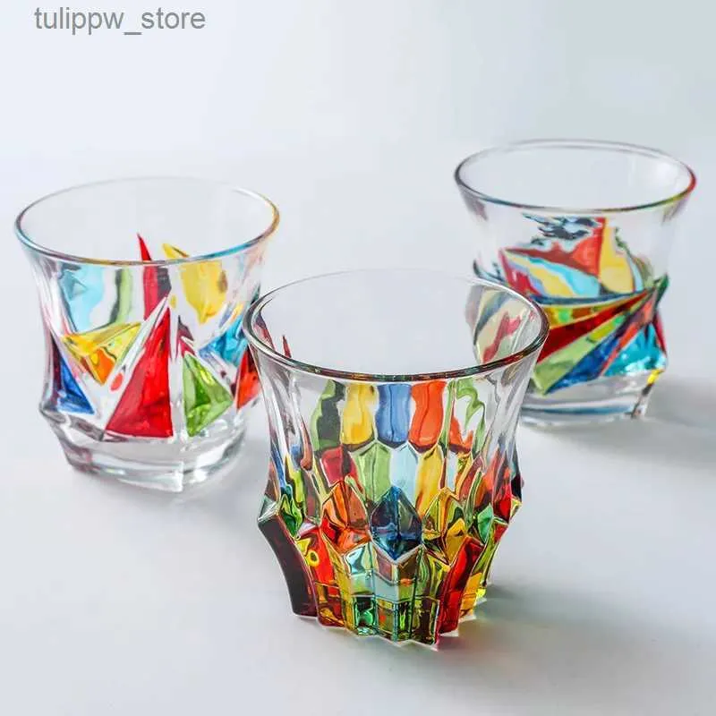 Vinglasglas Glas vatten kopp italiensk handmålad kristallglas ljus lyxfärg vävd europeisk stil ny emalj whisky glas dryckware l240323