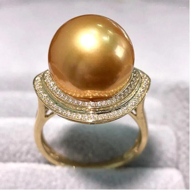 Cluster Rings HUGE 12-13mm Round Natural South China Sea Gold Pearl Ring