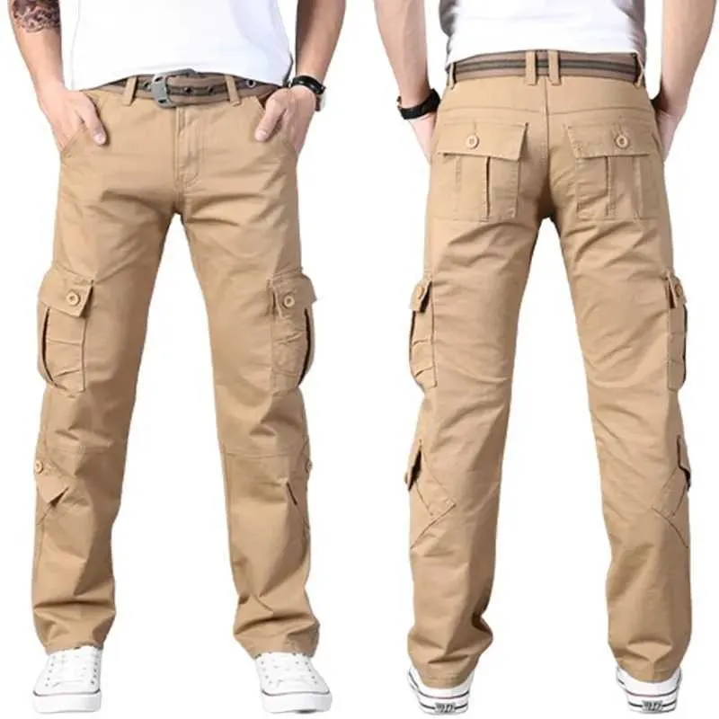 Прямые брюки-карго на заказ для мужчин из 100% хлопка с несколькими карманами в стиле уличной одежды Oem