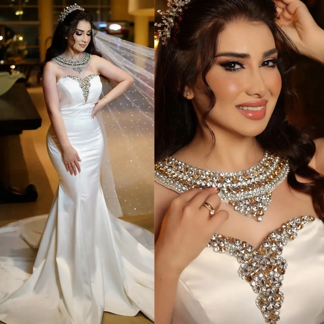 2024 African Mermaid Wedding Dress For Bride Bridal Gowns Rhinestones