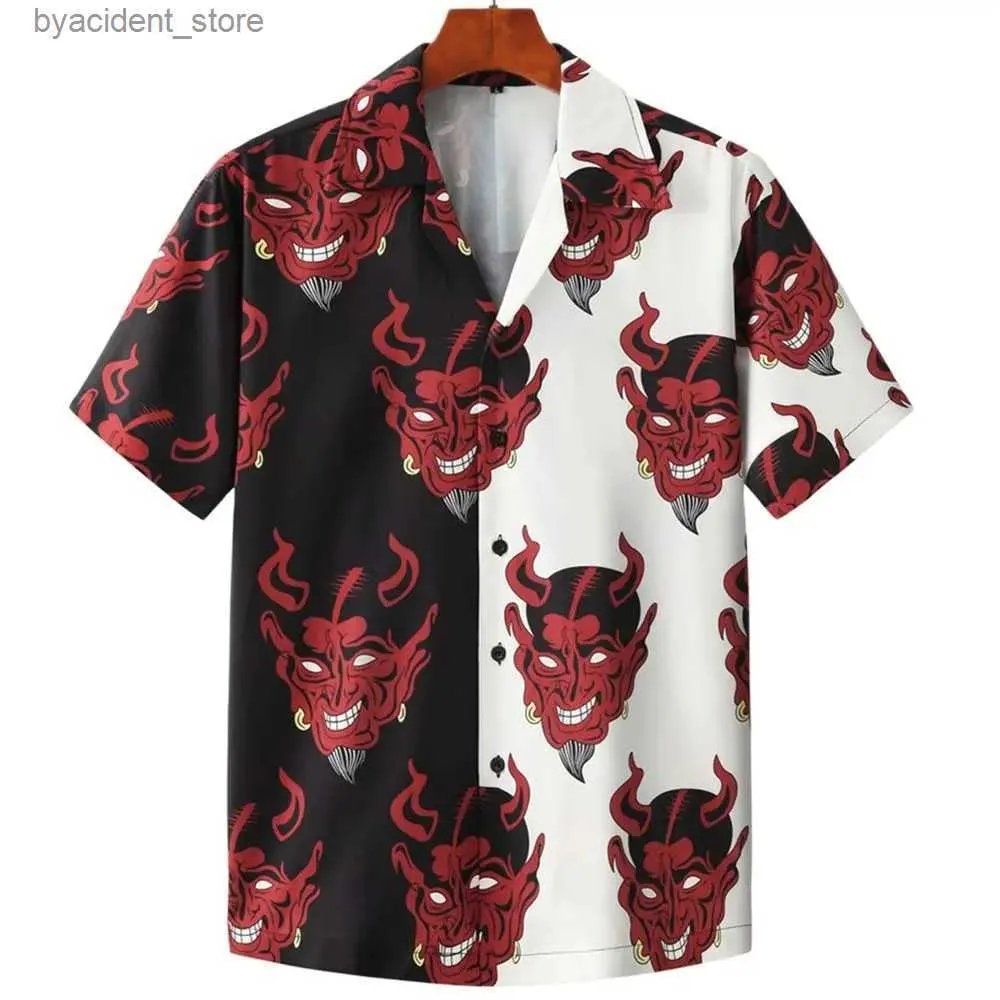 Мужские повседневные рубашки 2022 Devils Horror 3d Hawaii Mens Mens Mens Mens Hearbaity Mens Ношение летних коротких рукавов.
