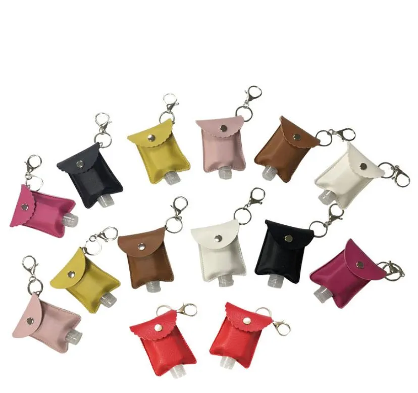 Stock Sanitizer Holder PU leather Bottle Holder Lip Cover Handbag Keychain Printing Chapstick Holder 30ml without bottle1786547