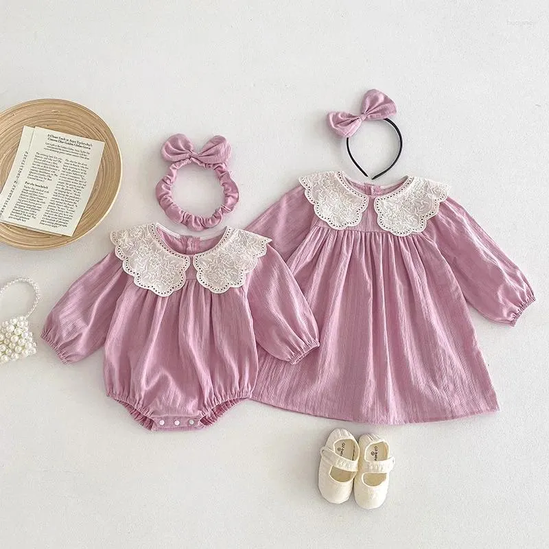 Mädchen Kleider Süße Baby Mädchen Spitze Kragen Strampler Für Kleinkind Langarm Kinder Kleidung Kinder Vestidos 0-6 Jahre