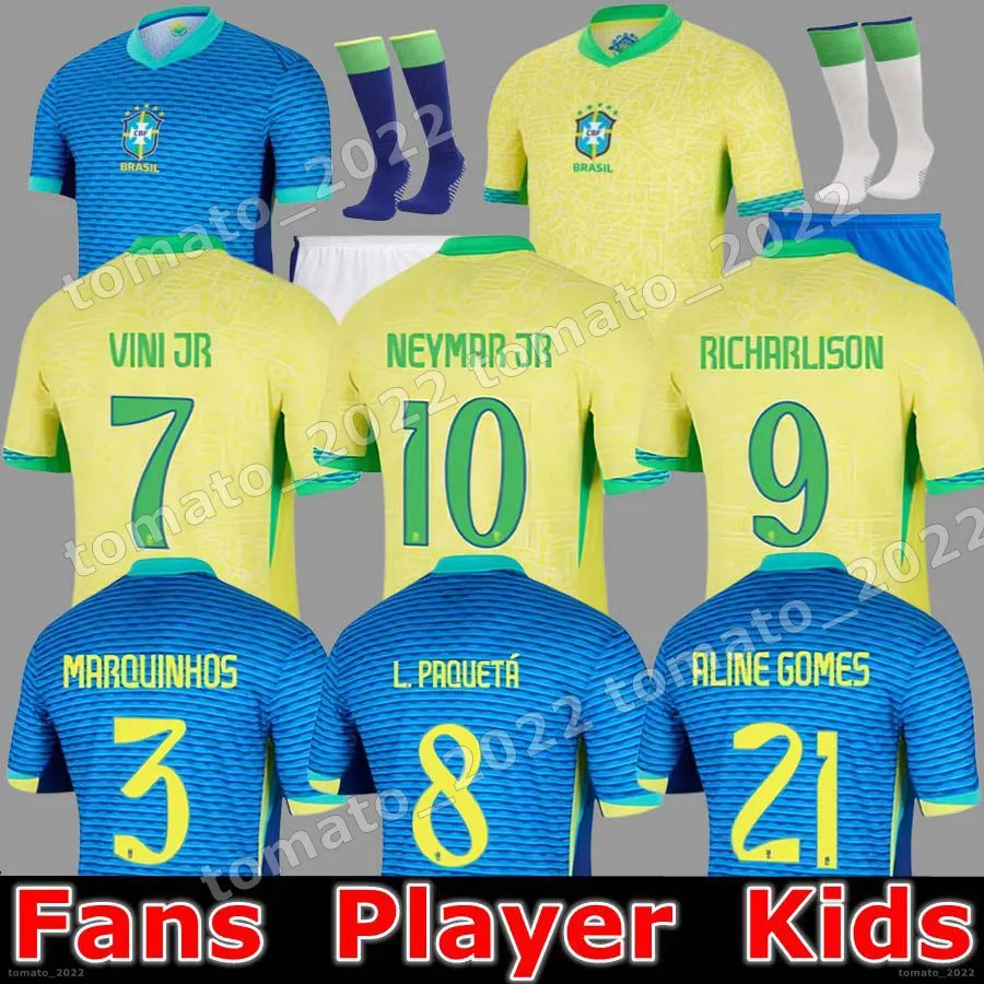 2024 Brasils 2023 Soccer Jerseys Camiseta de Futbol Paqueta Raphinha Football Shirt Maillots Marquinhos Vini Jr Brasil Richarlison Men Kids Woman Neymar