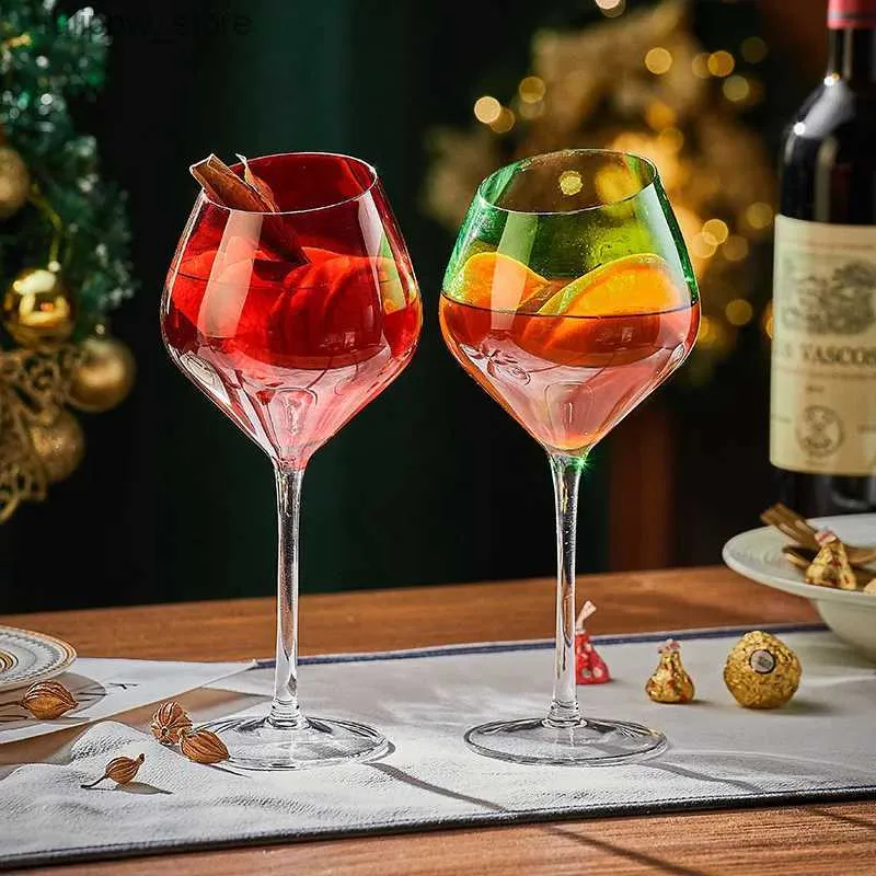Бокалы для вина, 2 бокала из Месопотамии, Европа, Рождество, роскошный хрустальный красный бокал, высокая чашка для пар с косым горлышком L240323