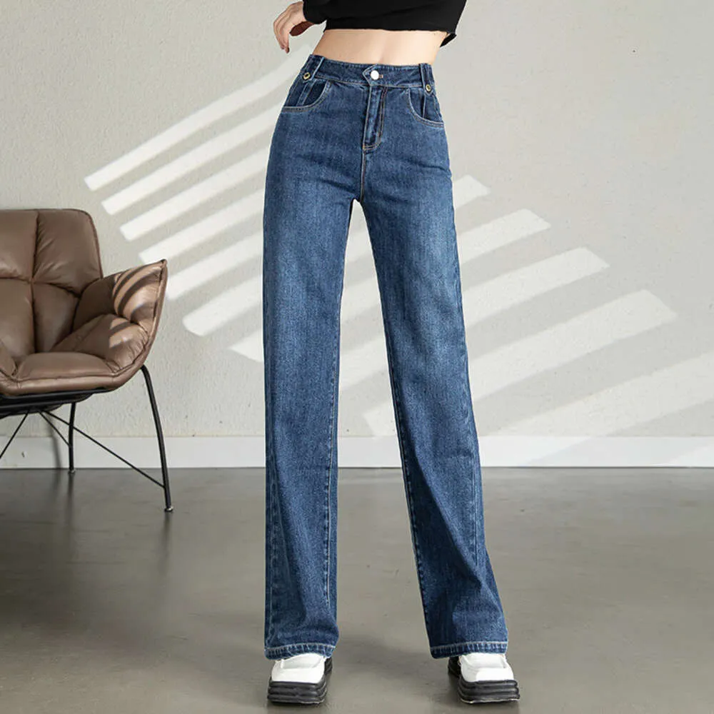Jeansy na nogach dla kobiet na wiosnę i jesienne podłogi zamiatanie wysokiej talii High Street INS modne i odchudzające luźne spodni z szerokimi nogawkami 2024 Nowy model