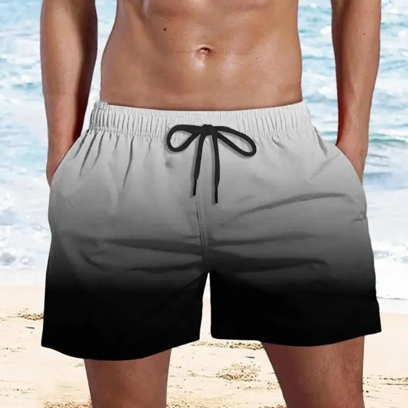 Short de plage confortable pour hommes, séchage rapide, avec cordon de serrage élastique, taille dégradée de couleur, jambes larges pour le Fitness