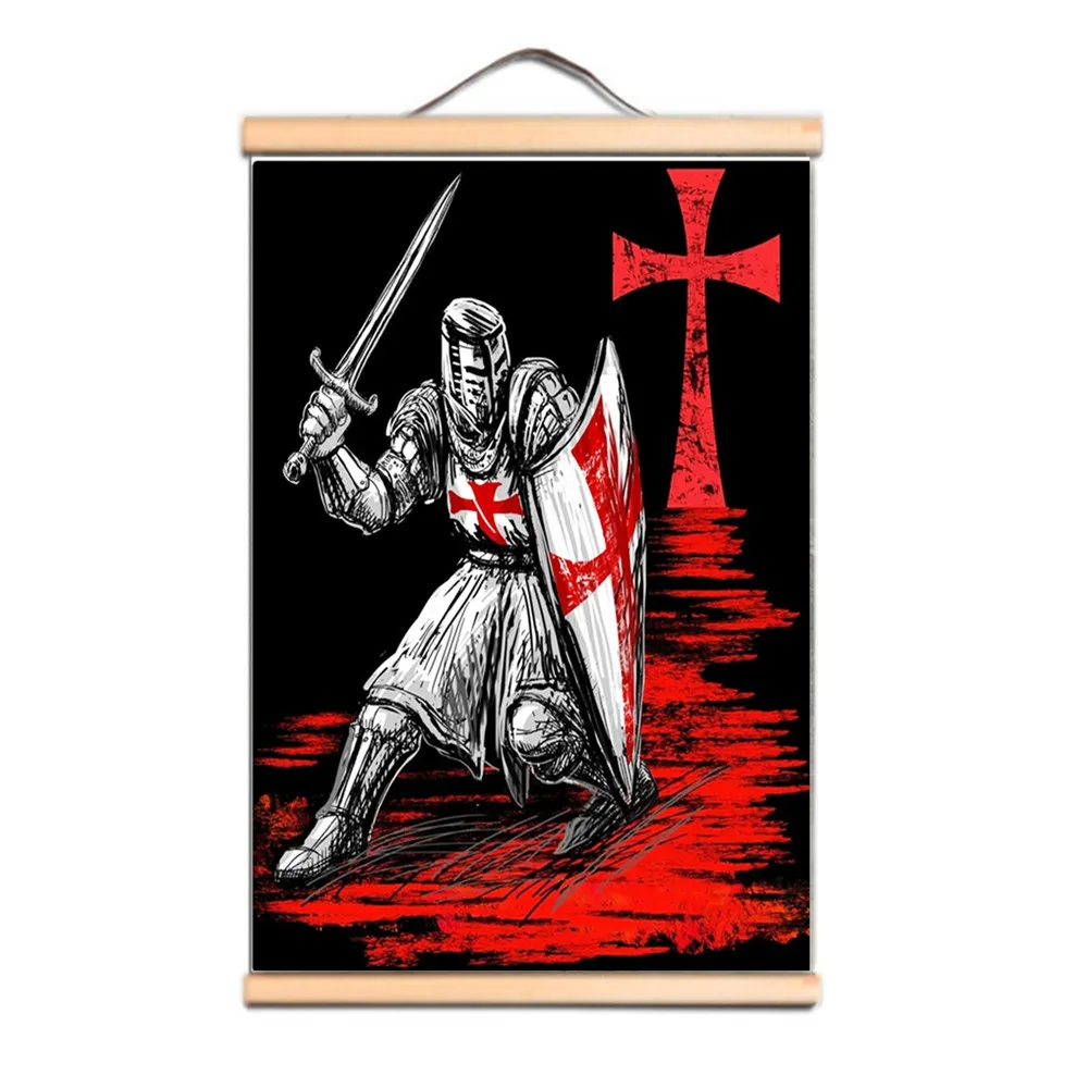 Vintage Knights Templar Canvas Scroll - Medieval Warrior Art Wall Decor ...