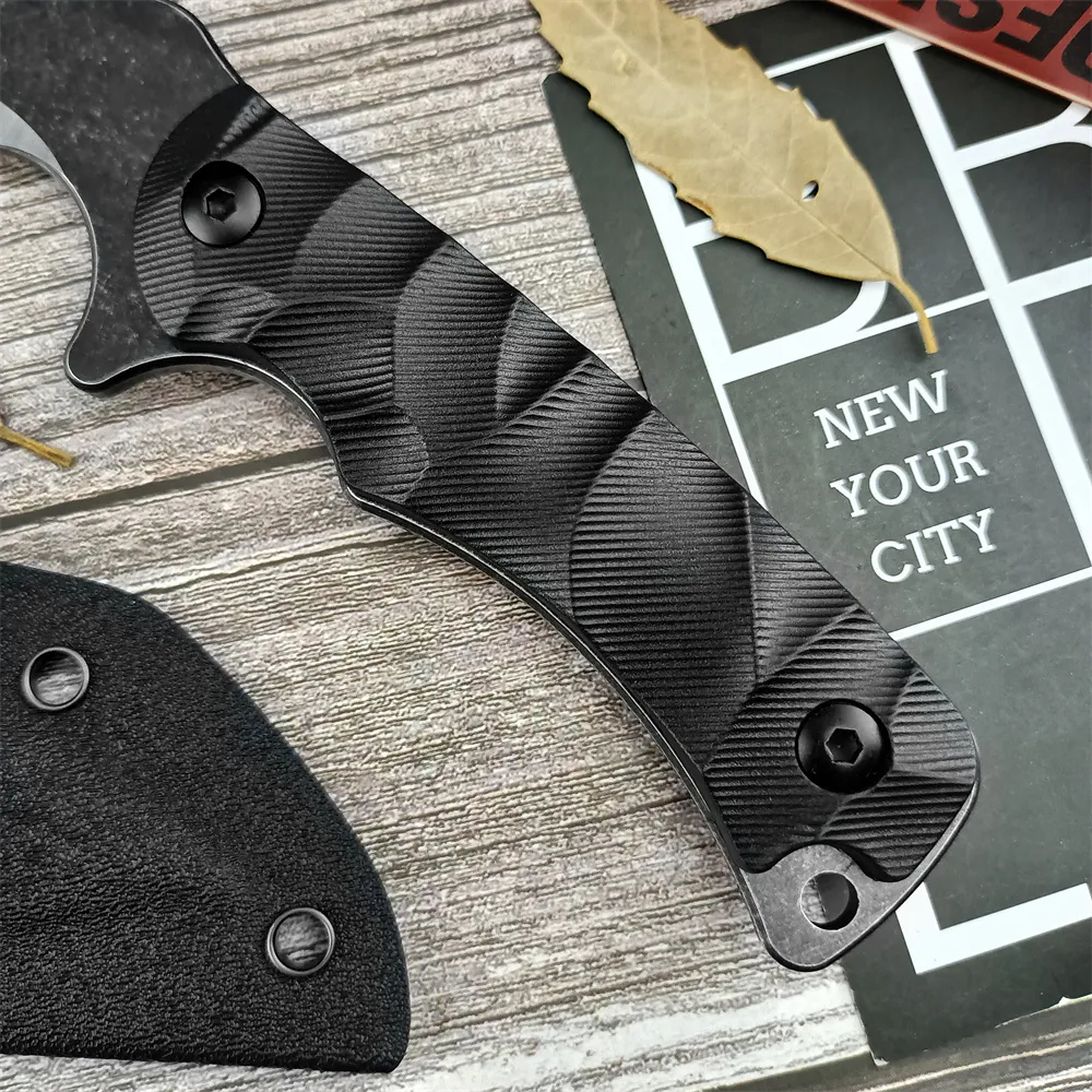 Black Tactical Outdoor Fixed Blade Survival Knife Two-tone Blade G10 Handle with Kydex Sheath Military Combat Hunting Camping Multifunctional Knives