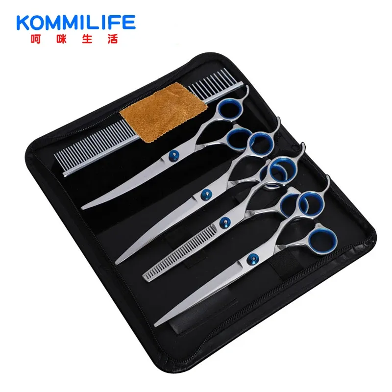 Scissors KOMMILIEF 7Inch Pet Dog Grooming Scissors Kit Stainless Steel Hairdressing Scissors Pet Cats Barber Set Cutting Scissor For Dogs