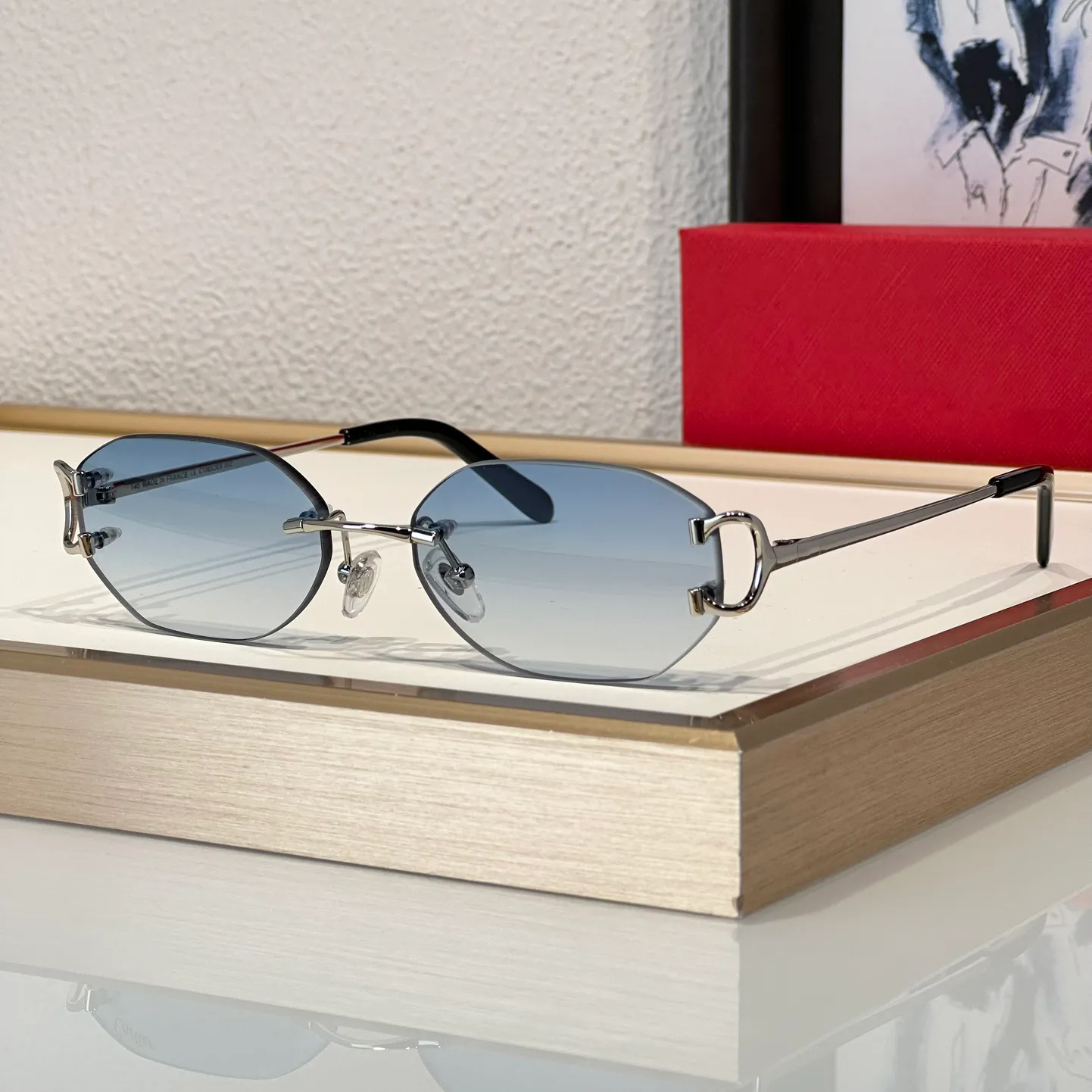 Designer-Sonnenbrille für Männer und Frauen, Sommer, 0029 RS, Mini, schmal, Freizeit-Stil, Anti-Ultraviolett, Retro-Platte, quadratisch, rahmenlos, geschliffene Gläser, modische Brillen, zufällige Box