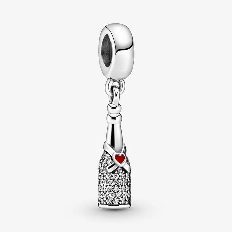 Charm-Anhänger „Sektflasche“ von Pandora aus 925er-Sterlingsilber, Luxus-Schmuck-Charm-Set, Armbandherstellung, Diamant-Charms, Designer-Halskettenanhänger, Originalverpackung