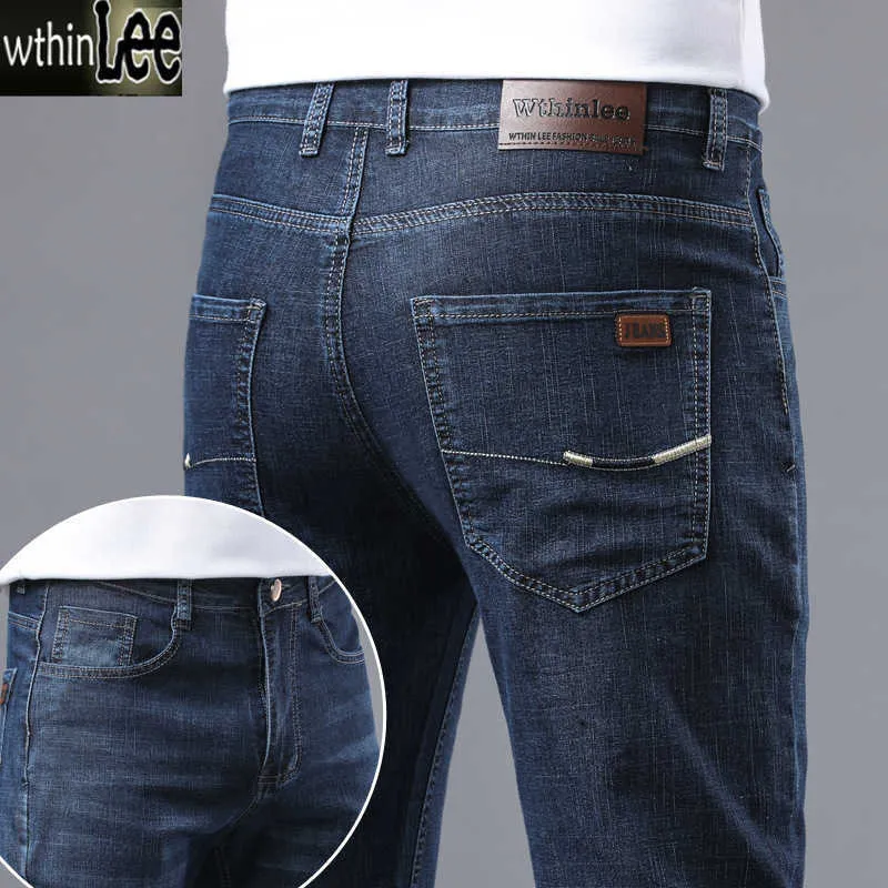 2024 primavera e outono novo wthin lee jeans masculino tubo reto solto elástico negócios calças casuais dos homens