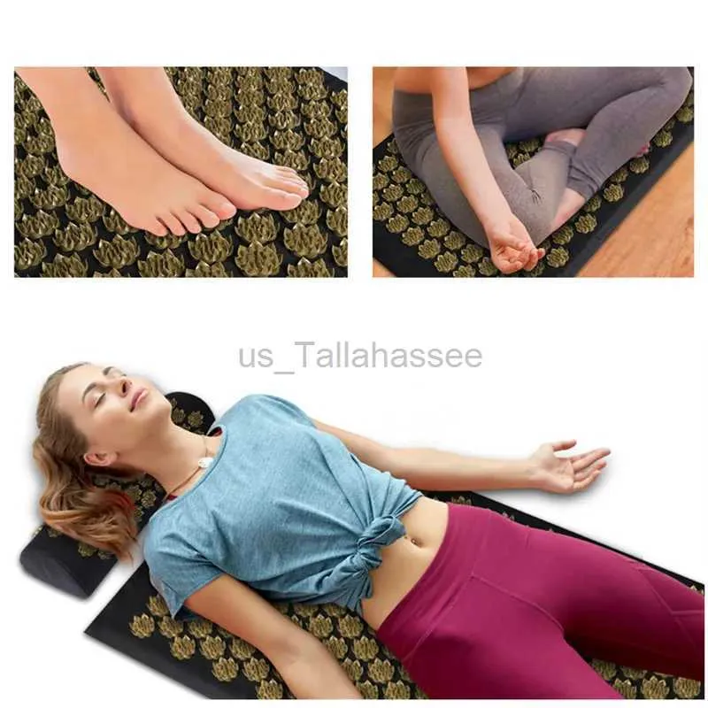 Massaging Neck Pillowws 3Pcs/Set Eco Lotus Acupressure Yoga Cushion Neck Back Foot Massage Pillow Set Relieve Back Pain Stress Pain Foot Massager Mat 240322