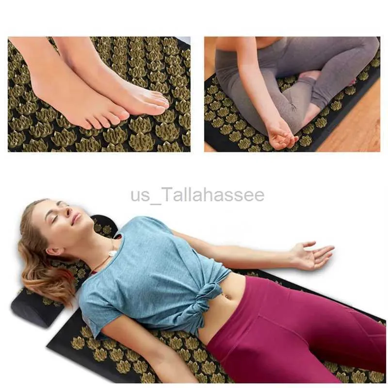 Massage Neck Pillowws 3Pcs / Set Eco Lotus Acupression Yoga Coussin Cou Dos Pied Massage Oreiller Ensemble Soulager Les Maux De Dos Stress Douleur Pied Masseur Tapis 240322