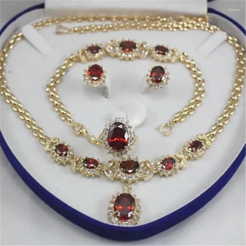 Set di orecchini per collana 3 pezzi verde blu rosso ovale in pietra catena di gioielli panda braccialetto anello vintage donna sposa regali per la festa di nozze