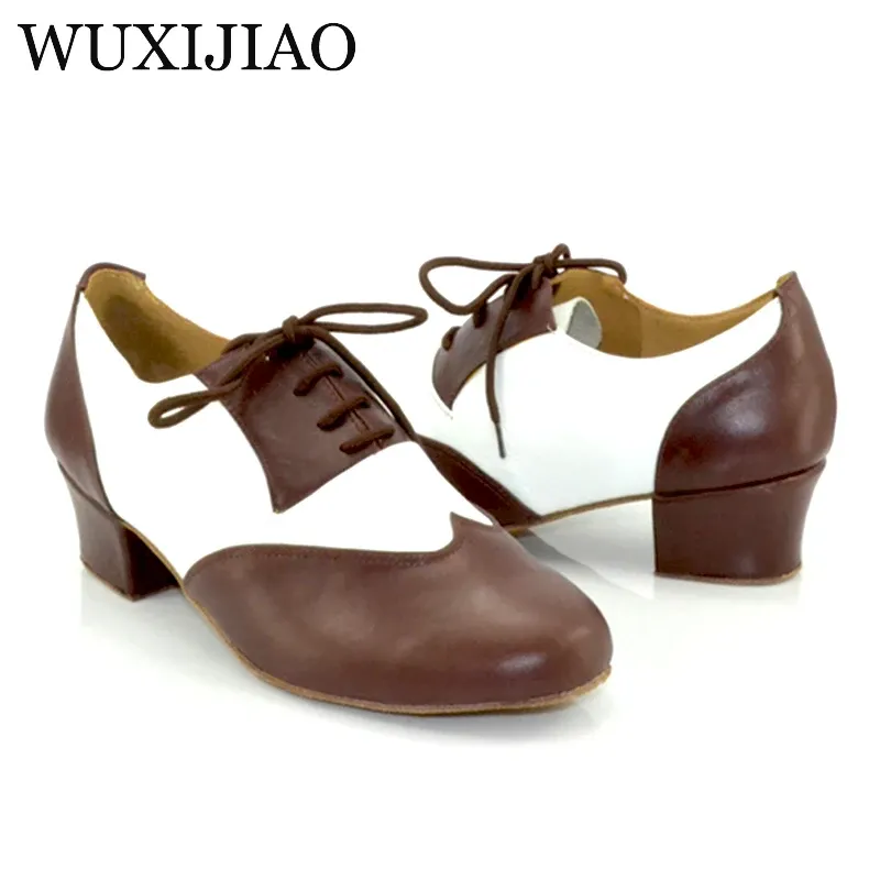 Schoenen Wuxijiao Nieuwe echte lederen latin danin dans schoenen hak 4,5 cm maat 2846 Ballroomdancing schoenen aangepast grote maat