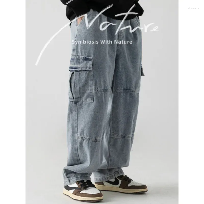 Jeans para hombres Hip-Hop Baggy Primavera y otoño Split Empalme Lavado Cargo Moda Calle japonesa Pantalones rectos Hombres Ropa