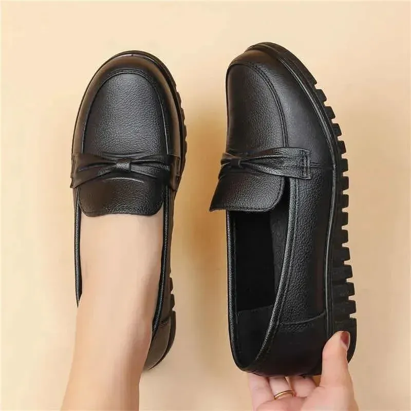 Flats Daily Loafers Mom Shoes Waterproof and Oilproof Moccasins Spring and Autumn Low Top Solid Color Round Toe