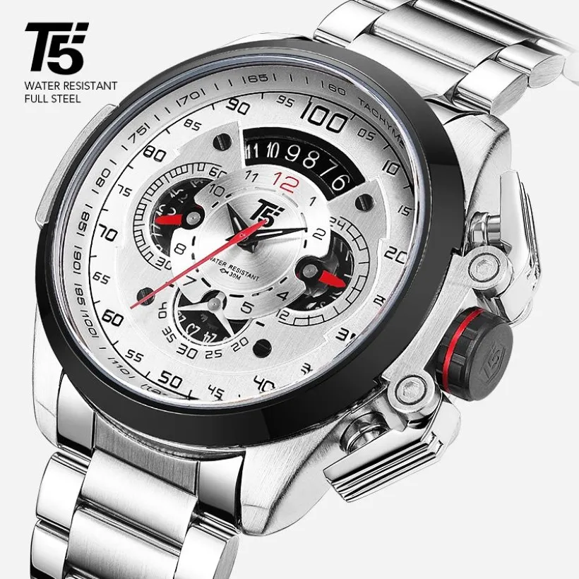 T5 Marque De Luxe Noir Or Mâle Montre Militaire Quartz Sport Montre-Bracelet Hommes Chronographe Étanche Hommes Montres Sport Montre-Bracelet T306r