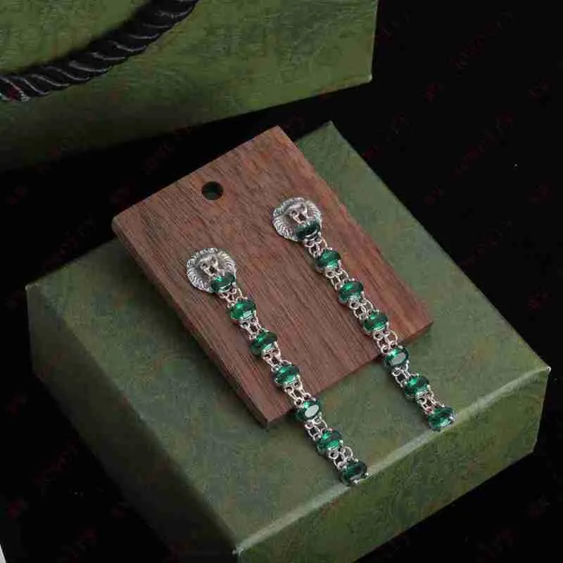 Bungelen kroonluchter ontwerper Retro Emerald Lion Crystal hanger oorbellen, gepersonaliseerde oorbeugels, zijn niet allergisch, sieradenontwerper, banket, cadeau, PCD4