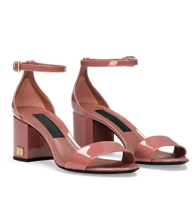 Summer Women Keira Barock Sandals Shoes Plaque Patent-Leather Nude Black Black Naken Block Heel Lady Party Dress Gladiator Chunky Sandalias EU35-43