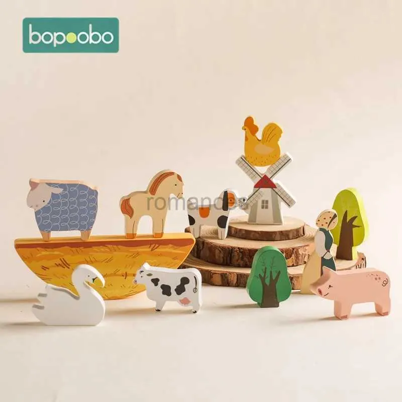 Sortera häckning stapling leksaker 1 uppsättning av baby gård djurbalans trä stapling block spel montessori förmåga utbildning barns gåvor 24323