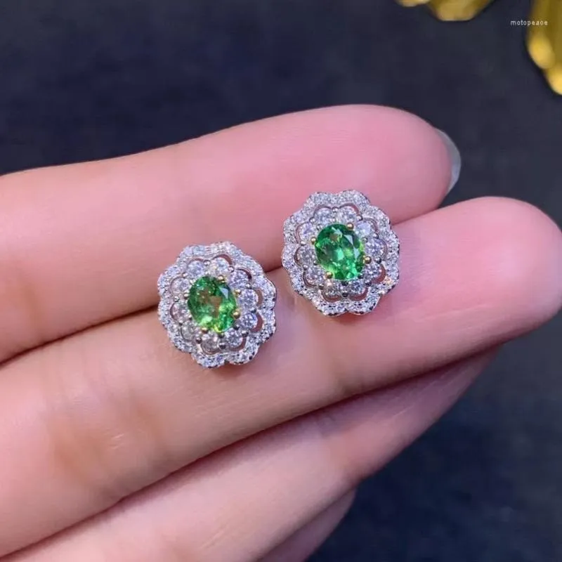 Stud Earrings Dazzling Tsavorite 4mm 5mm Natural 925 Silver Green Garnet Jewelry Gift For Woman