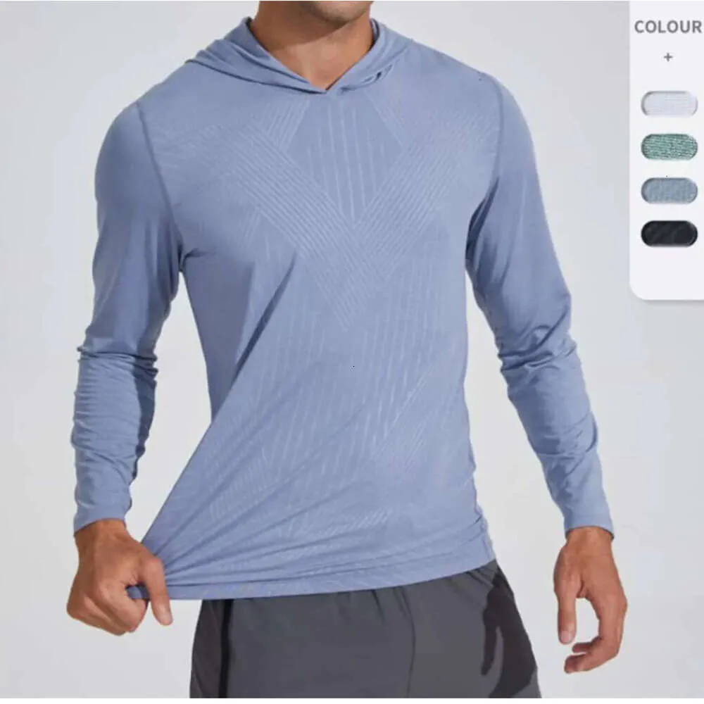 2024 lululemenI Мужская толстовка с капюшоном, быстросохнущая рубашка с длинными рукавами, футболки для тренировок и бега, дышащий компрессионный топ для верховой езды iju556