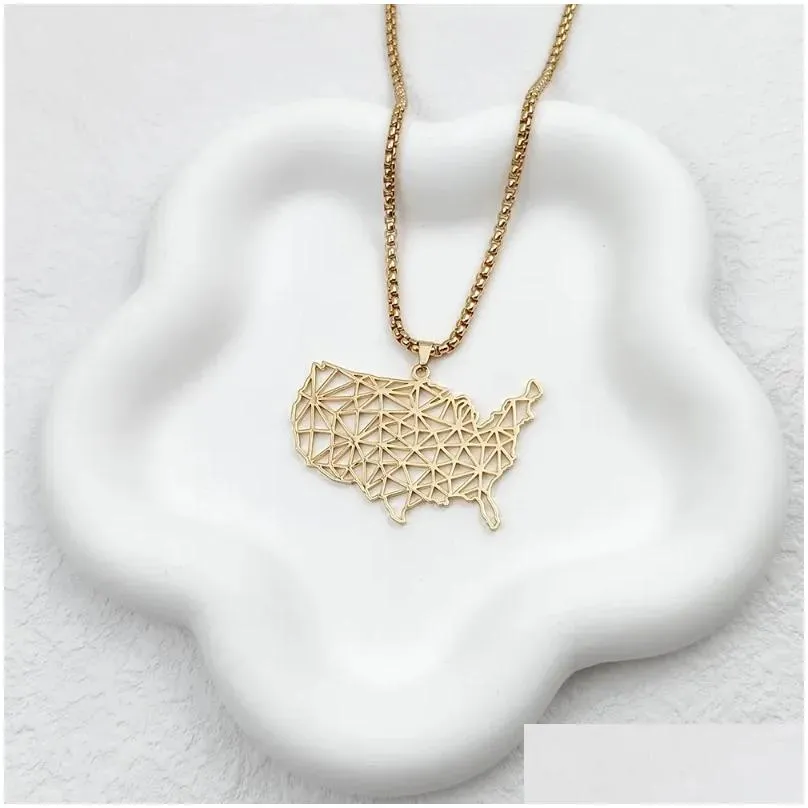 Colliers pendentifs Collier Katarian Carte des États-Unis Cartes de pays en acier inoxydable Chokers pour femmes BIJELRES BIEAUX CADEAUX ETHNIQUES DROP DEL DH6A5