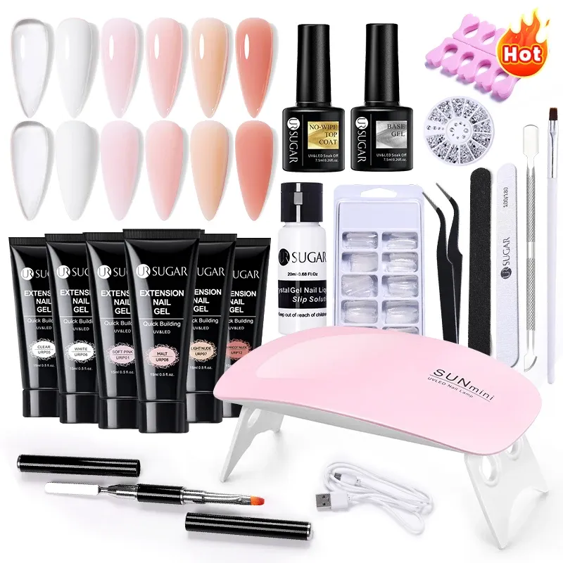 Zestawy UR Sugar Extension Gel Gel Zestaw 6 W Lampa LAMPA LAMPA LED Pełny Manicure Zestaw Vernis Półpółki Szybkie Zestaw Paznokci Zestaw żelowy