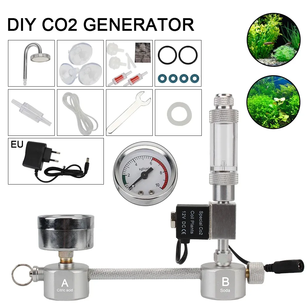 Équipement pour la croissance des plantes aquatiques Kit de système de générateur de CO2 d'aquarium bricolage avec électrovanne accessoires d'aquarium diffuseur de compteur de bulles