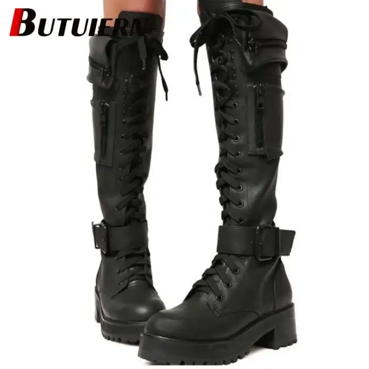 Boots Fashion Femme Femme Boots High Boots Black Punk Gothic Woman Platform Boots Boots Célé