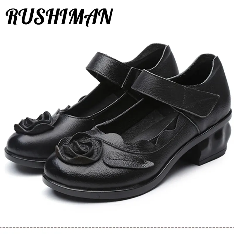Pumps RUSHIMAN Handmade National Style Women'S Shoes Old Age ShallowToe Single Shoe Mother Flowers Single Shoes