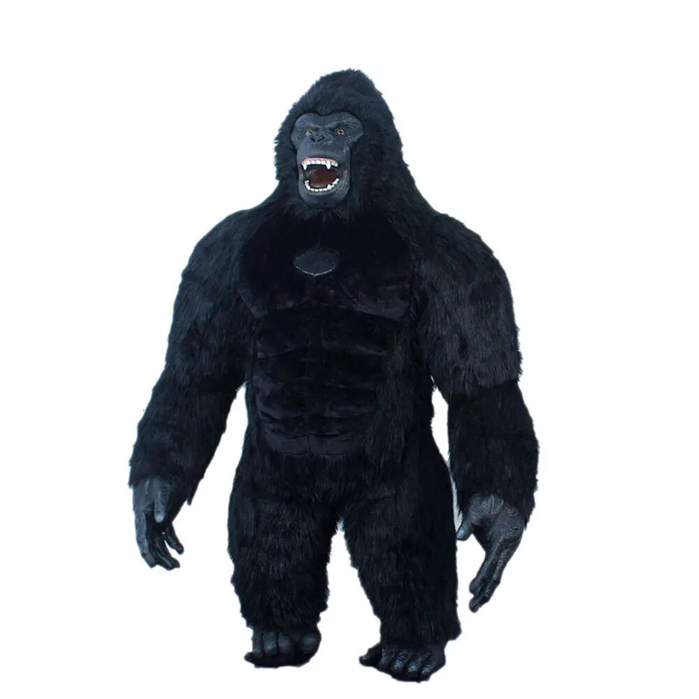 Mascottekostuums 2,2 m Iatable zwarte gorilla mascottekostuum echte harige King Kong opblaaskostuum voor Halloween karakter fancy dress