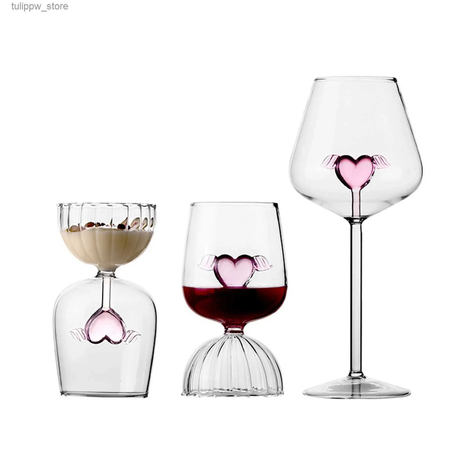 ワイングラスハート型カクテルグラス350/500ml赤ワインシャンパンガラスキッチンウォーターガラスウェディングパーティーバースデーギフトl240323