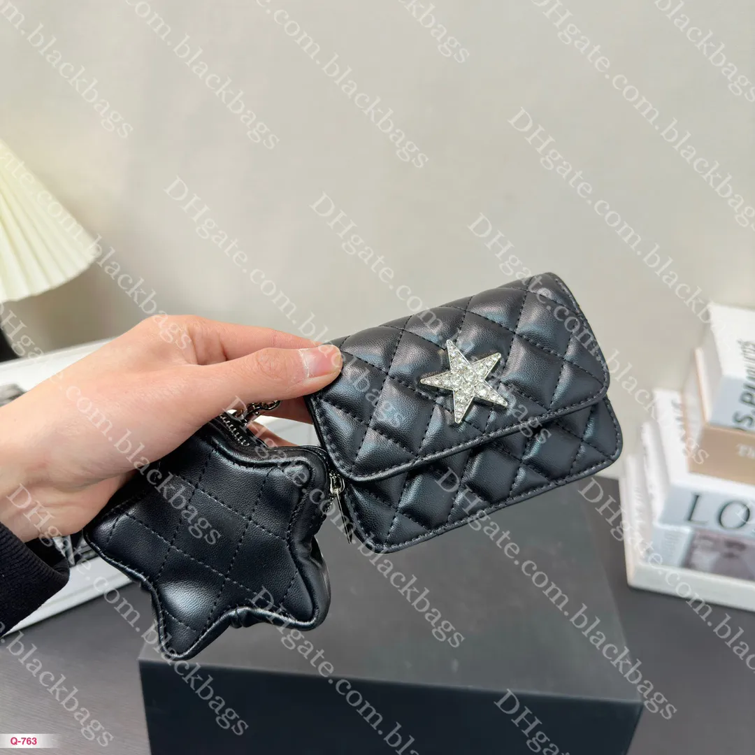 Luxury Star Chain Bag designer Kvinnor axelväska högkvalitativ läder crossbody väska kvinnor mini stjärna plånbok lack läder mynt handväska 5 färger med låda