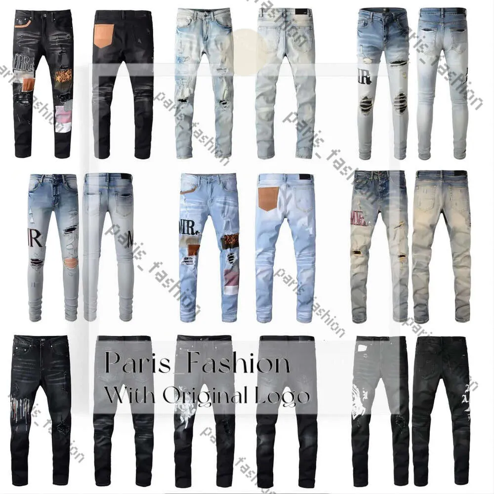 Hommes Femmes Designer Violet Jeans Grande Taille Denim Pantalon Pantalon Perforé Hip Hop Perforé Zipper Amris Pantalon Lettre Patch Slim Fit Élastique Violet Jeans 514