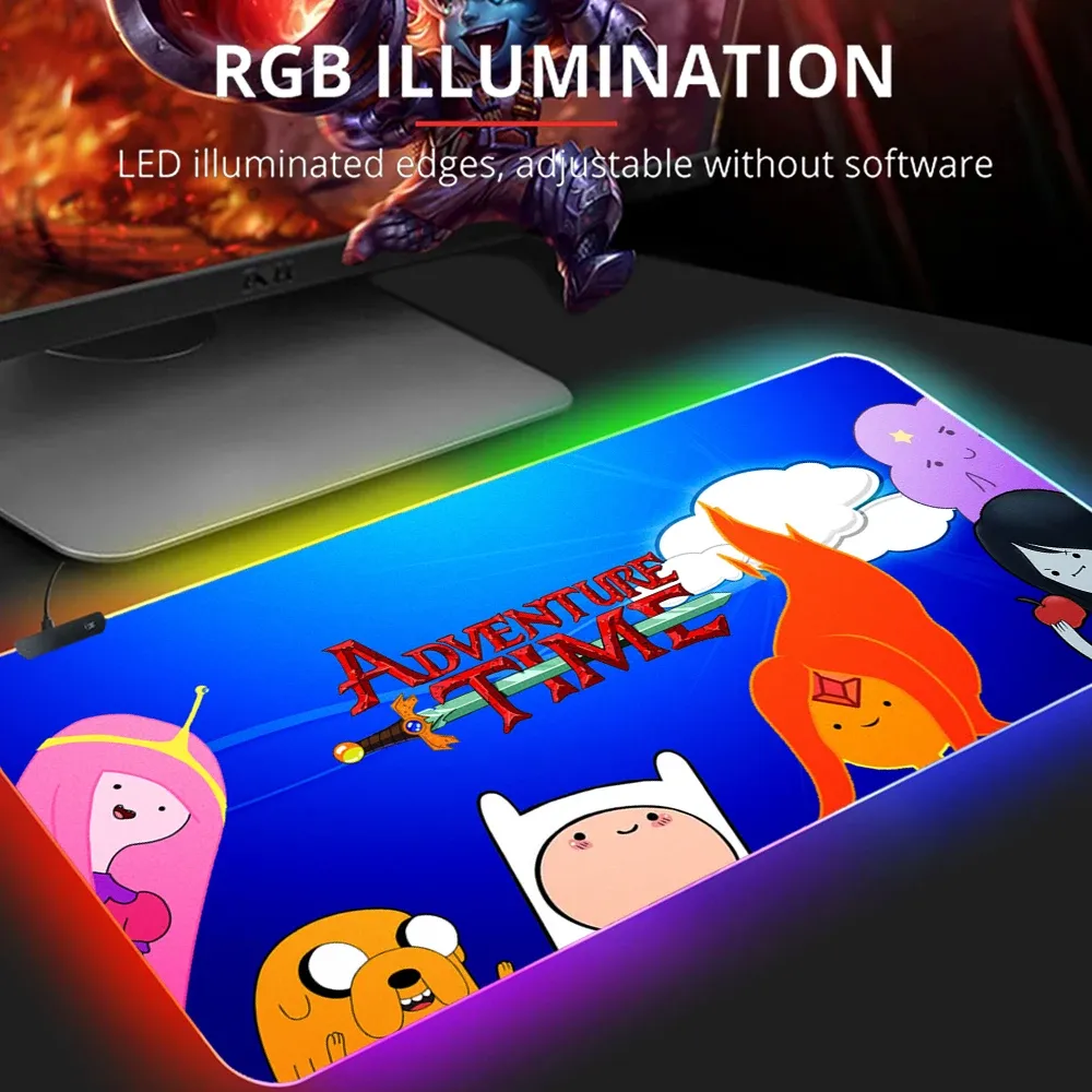 Pads Anime Adventure time RGB Grote muismat Grote XXL muismat Anime Muistapijt Toetsenbord Computer mousepad Led-achtergrondverlichting Mause Pad