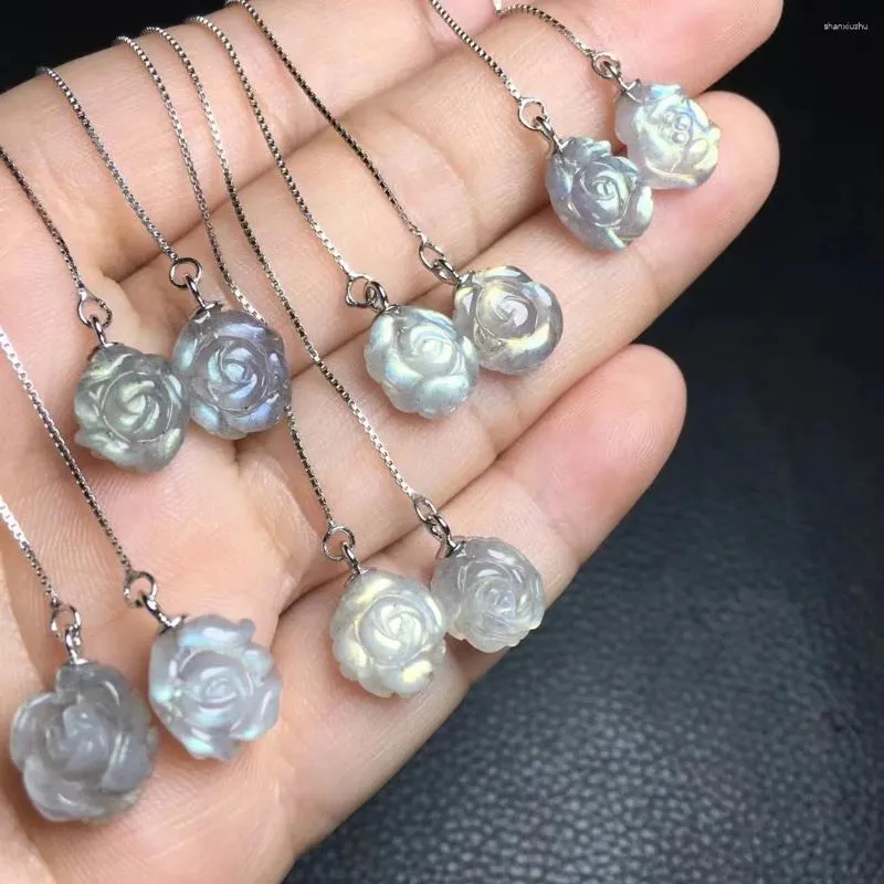 Kolczyki Dangle 1Pair FengbaOWU naturalny kamień Grey Moonstone Labradoryt Flower Kolk 925 Srebrny kryształowy prezent biżuterii