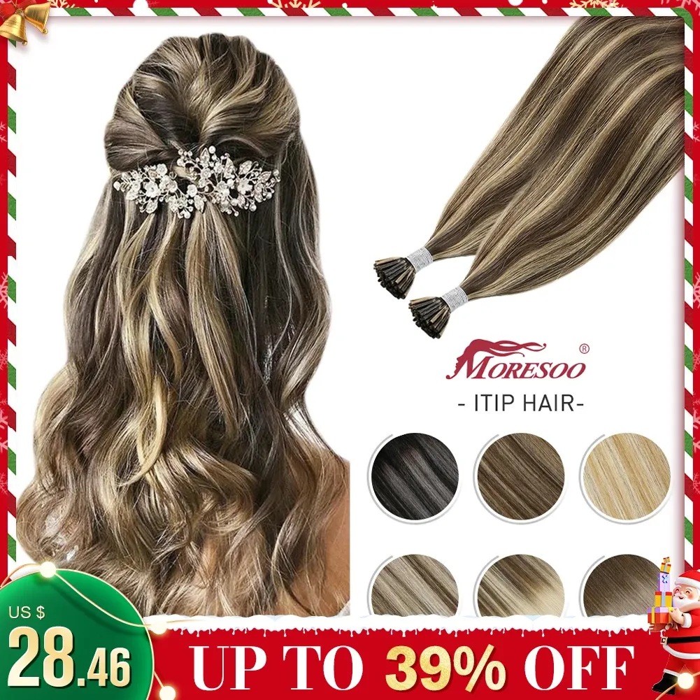 Przedłużenia moresoo itip Hair Extensions Body Fala prosta Maszyna Remy 100% prawdziwe ludzkie włosy Włochy Keratyna Fusion Stick napiwki przedłużenia