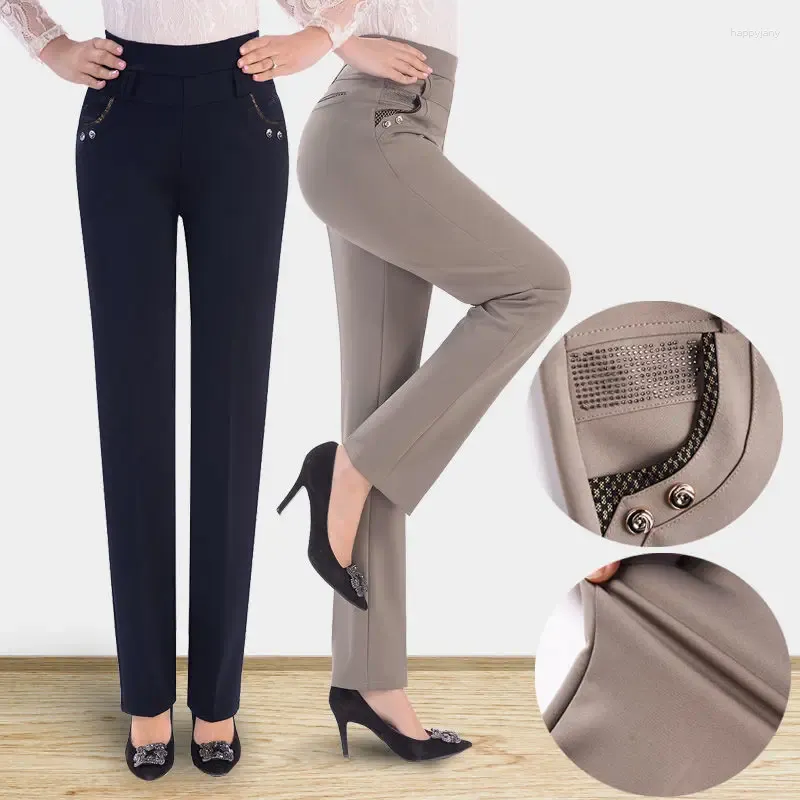 Women's Pants Spring Autumn Women Straight Middle Aged Elderly Mother Large Size Casual Stretch Trousers Female High Waist Solid